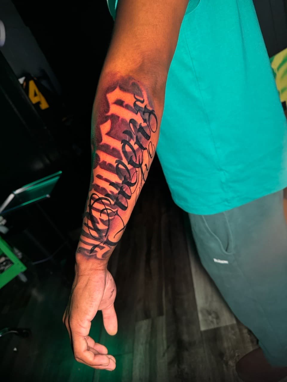 Lettering + Script abstract shapes tattoo on Forearm by Inkheadz on TattMe