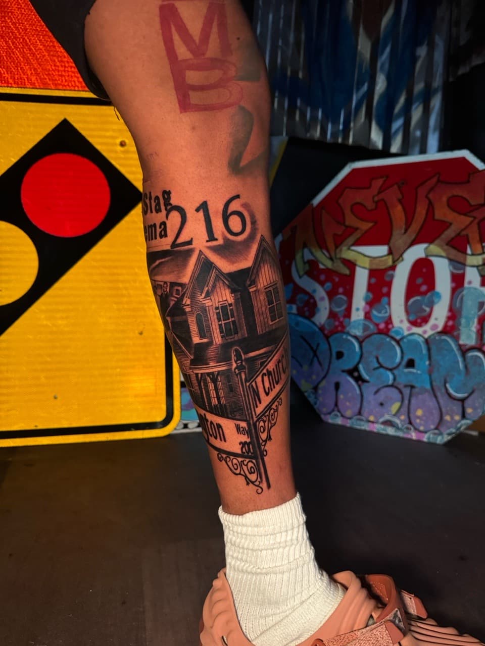 Black & Grey + Illustrative house tattoo on Calf by Inkheadz on TattMe