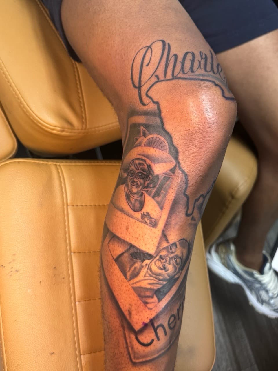 Black & Grey + Realism portraits tattoo on Knee by Inkheadz on TattMe