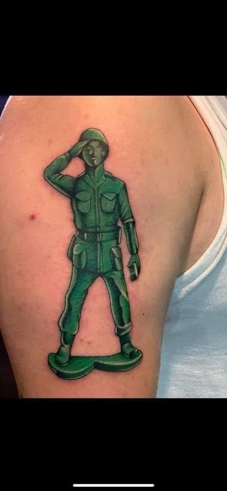 Pop Culture + Cartoon toy soldier tattoo on Upper Arm by LEGENDARY_HANDZ on TattMe