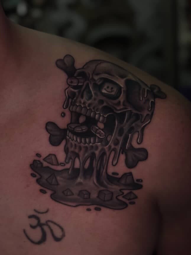 Black & Grey + New School skull tattoo on Shoulder by LEGENDARY_HANDZ on TattMe