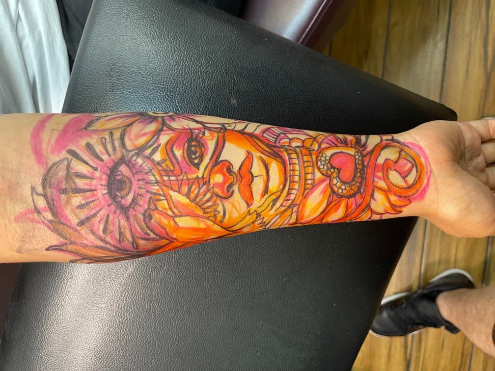 Color + Illustrative woman tattoo on Forearm by Chris on TattMe
