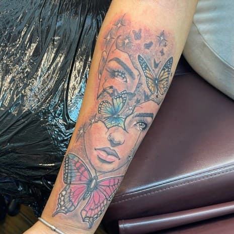 Illustrative + Color woman tattoo on Forearm by Chris on TattMe