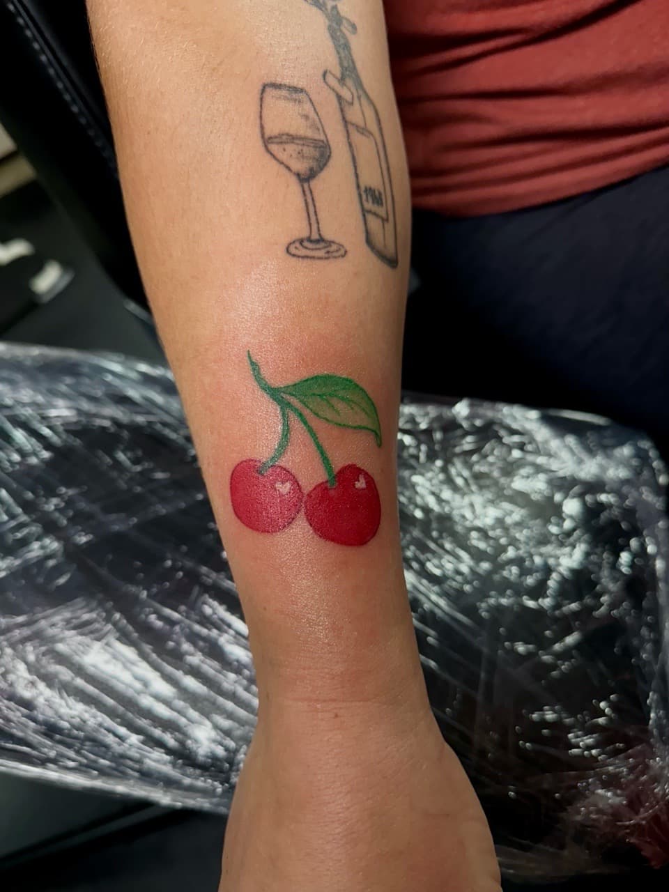 Illustrative + Color cherries tattoo on Forearm by Tattoos_by_Haylee on TattMe
