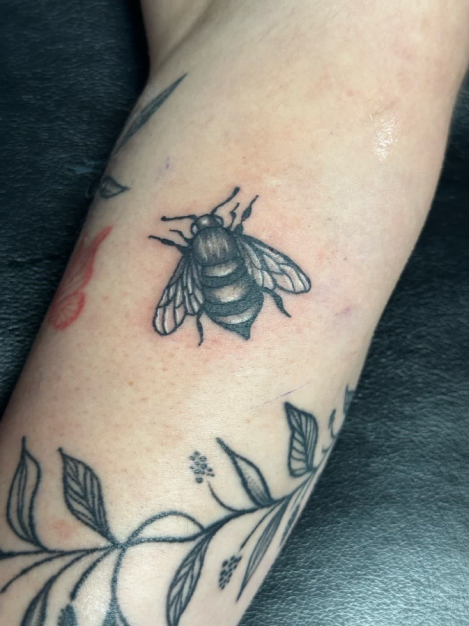 Fine Line + Black & Grey bee tattoo on Forearm by Tattoos_by_Haylee on TattMe