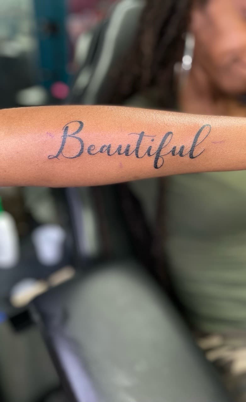 Lettering + Script word tattoo on Forearm by Ariesinkedme on TattMe