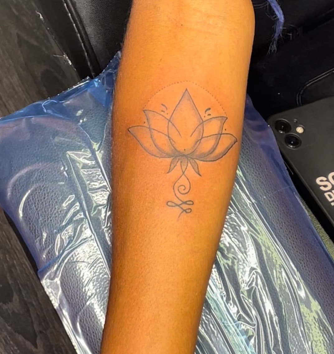 Fine Line + Minimalist lotus tattoo on Forearm by Ariesinkedme on TattMe