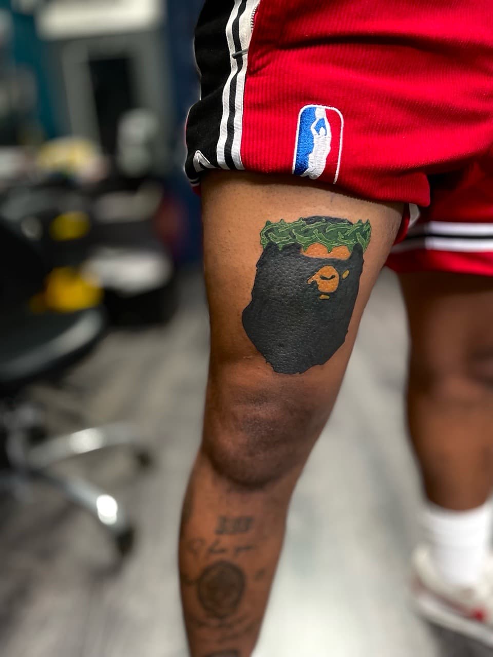 Black-work + Pop Culture ape tattoo on Thigh by Ariesinkedme on TattMe