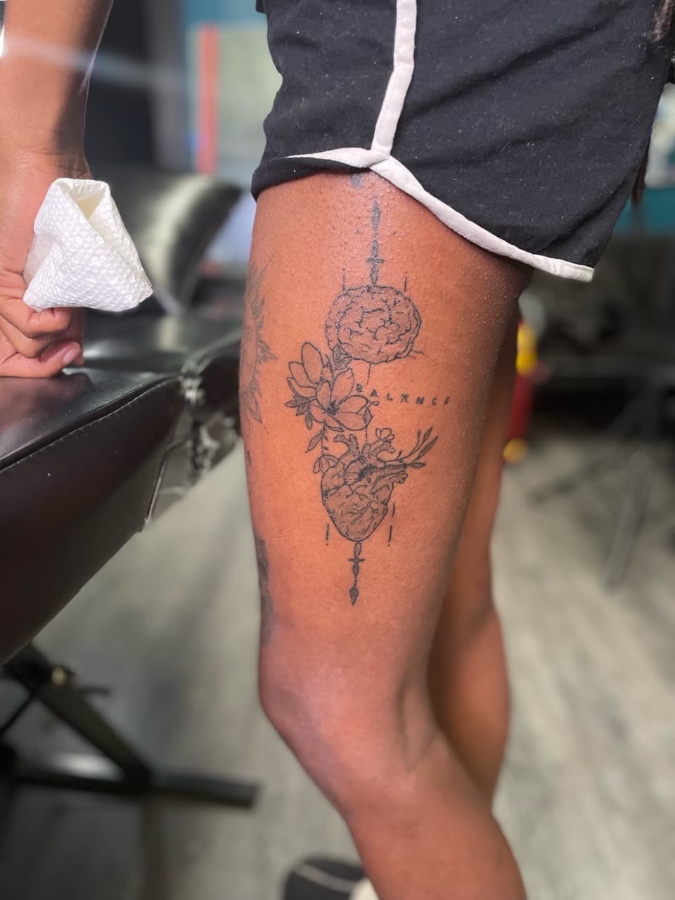 Fine Line + Illustrative brain tattoo on Thigh by Ariesinkedme on TattMe