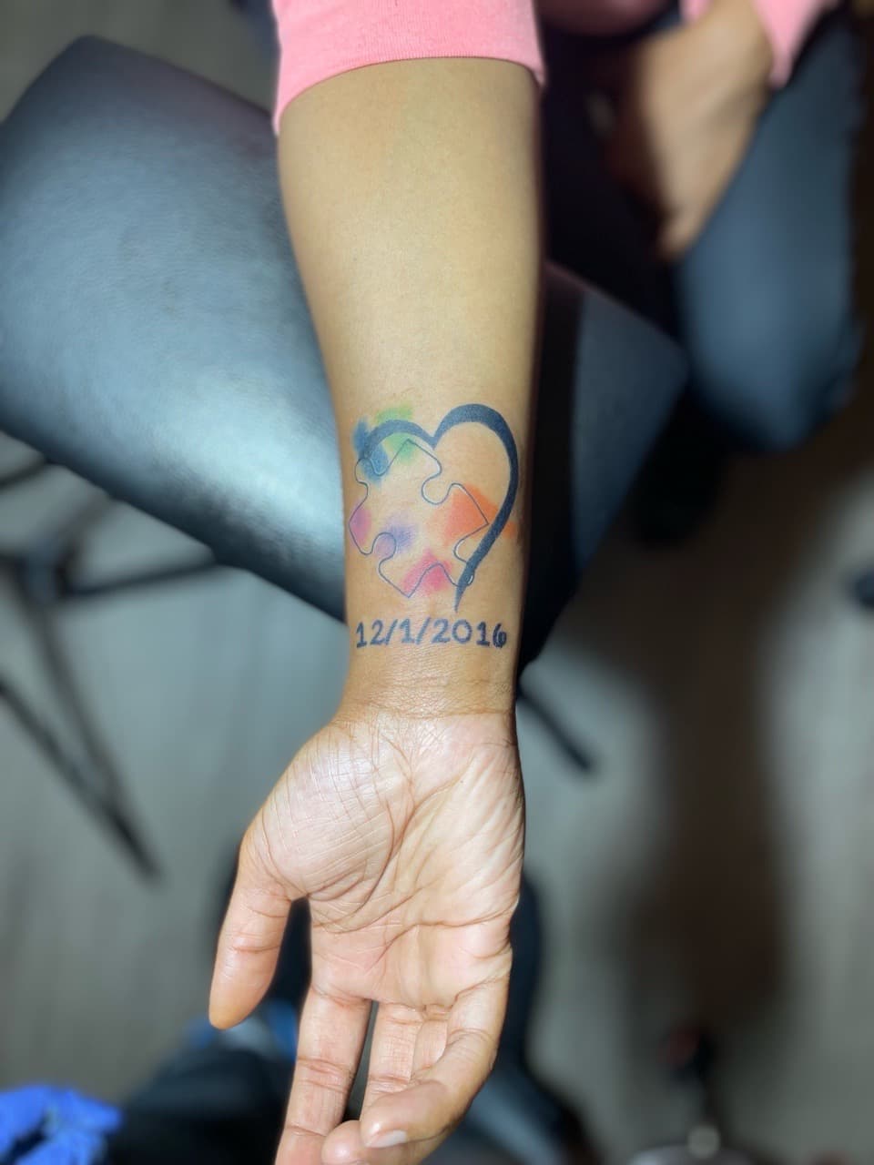 Watercolor + Color heart tattoo on Wrist by Ariesinkedme on TattMe