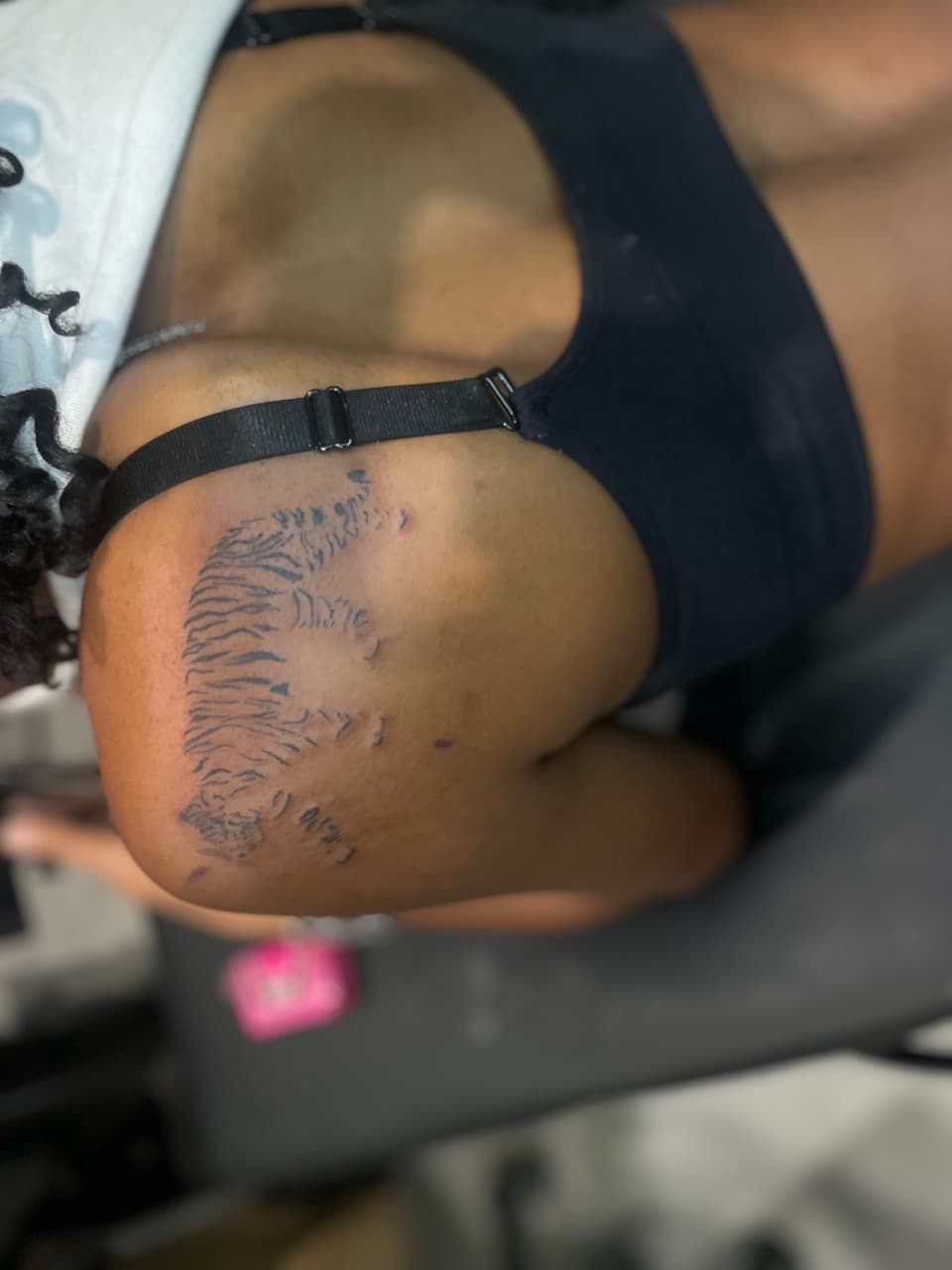 Fine Line + Black-work tiger tattoo on Shoulder by Ariesinkedme on TattMe