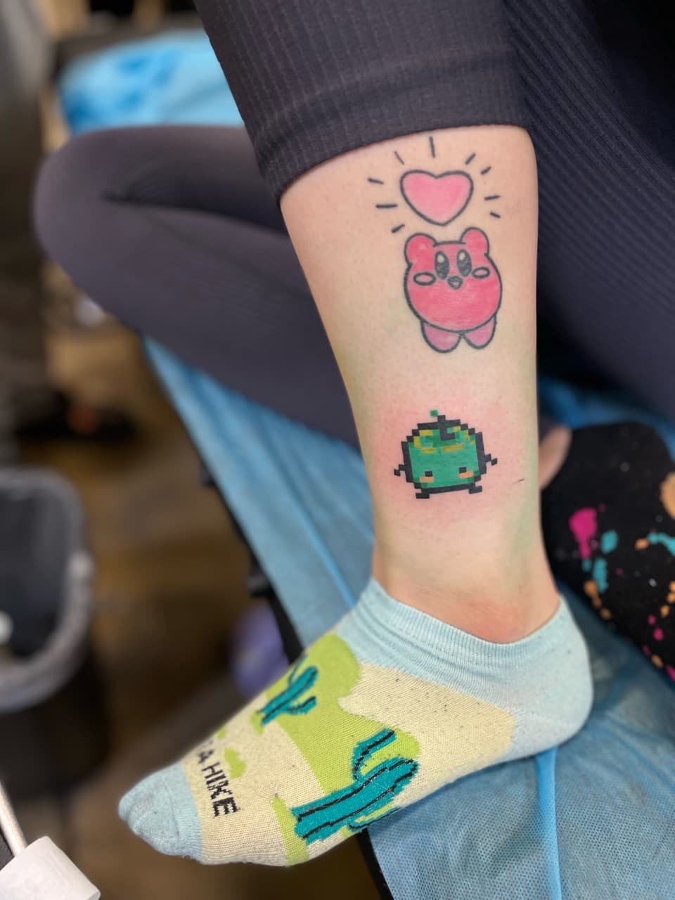 Pop Culture + Cartoon kirby tattoo on Shin by Ariesinkedme on TattMe