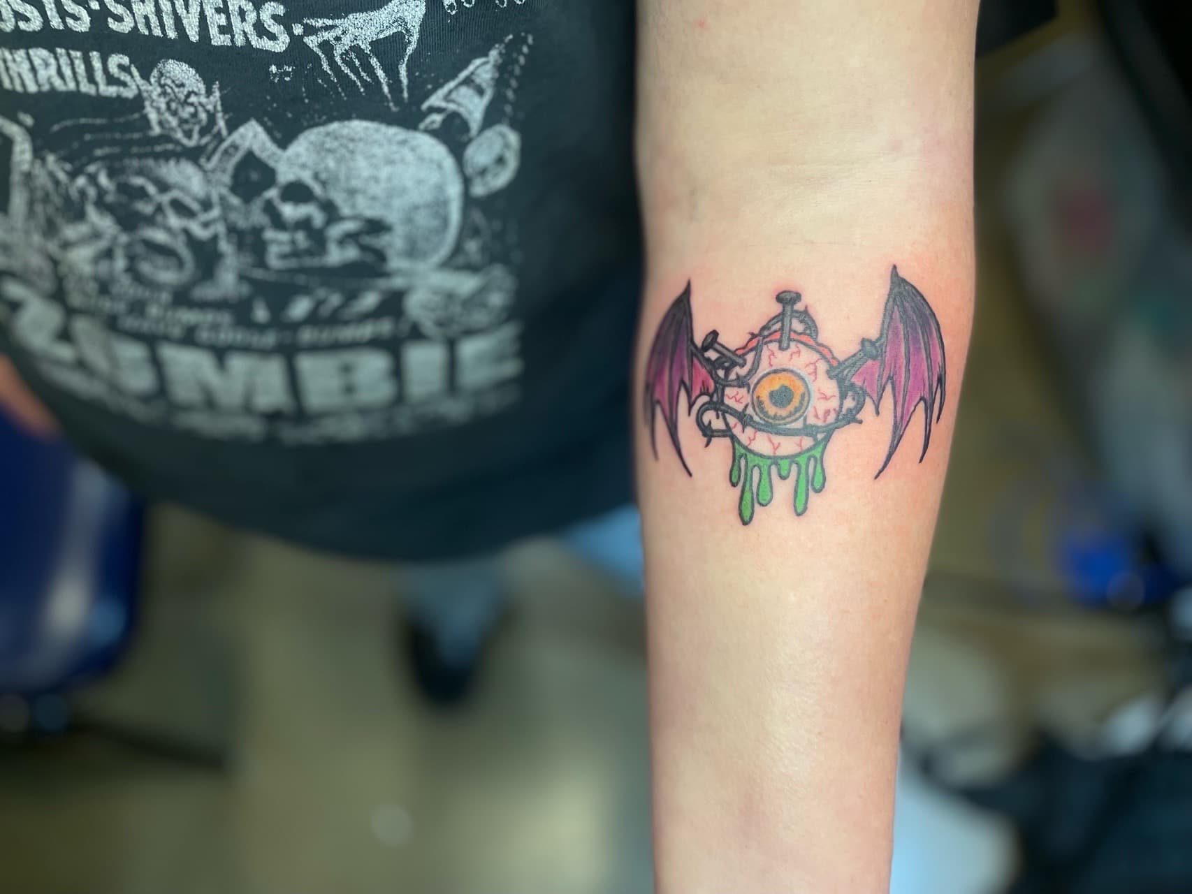 New School + Color eyeball tattoo on Forearm by Ariesinkedme on TattMe