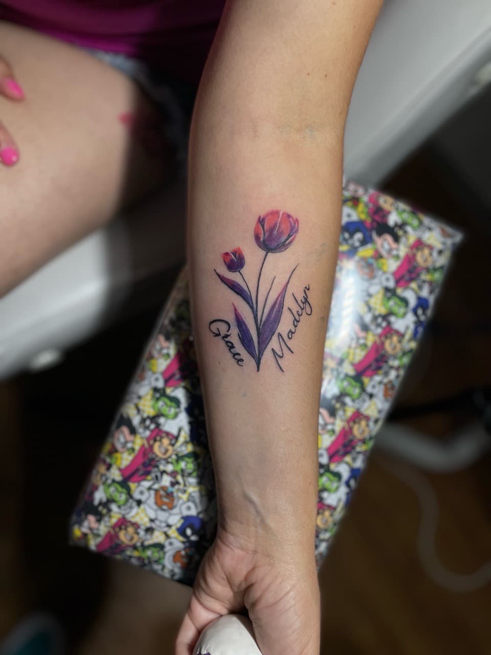Floral + Color tulips tattoo on Forearm by Ariesinkedme on TattMe