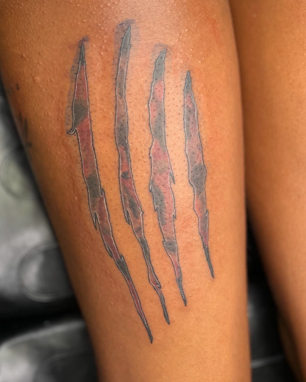 Illustrative + Color claw marks tattoo on Thigh by Ariesinkedme on TattMe