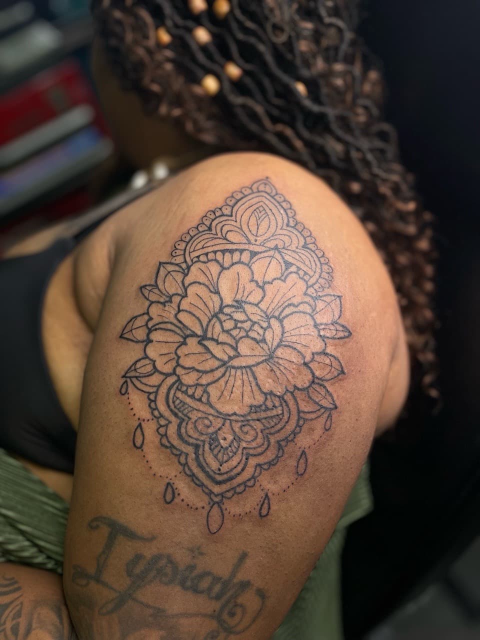 Mandala + Floral flower tattoo on Upper Arm by Ariesinkedme on TattMe