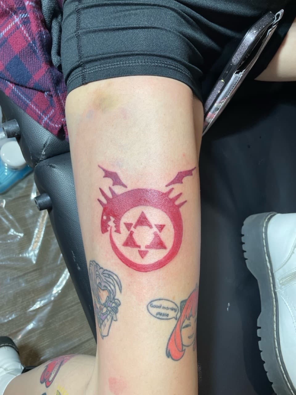 Illustrative + Color flamel symbol tattoo on Shin by Ariesinkedme on TattMe