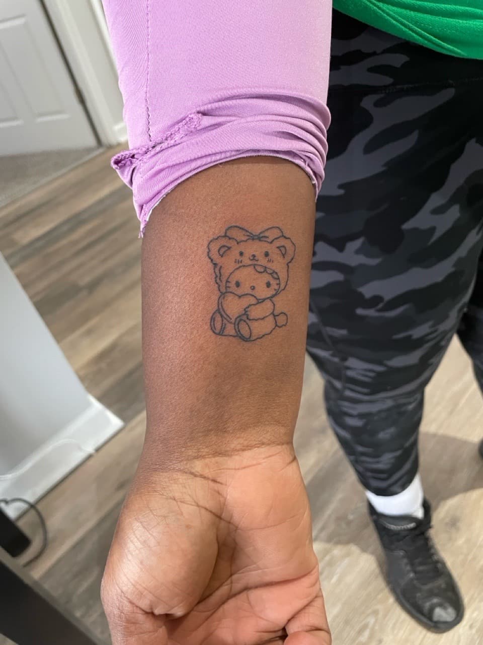 Fine Line + Cartoon bear tattoo on Forearm by Ariesinkedme on TattMe
