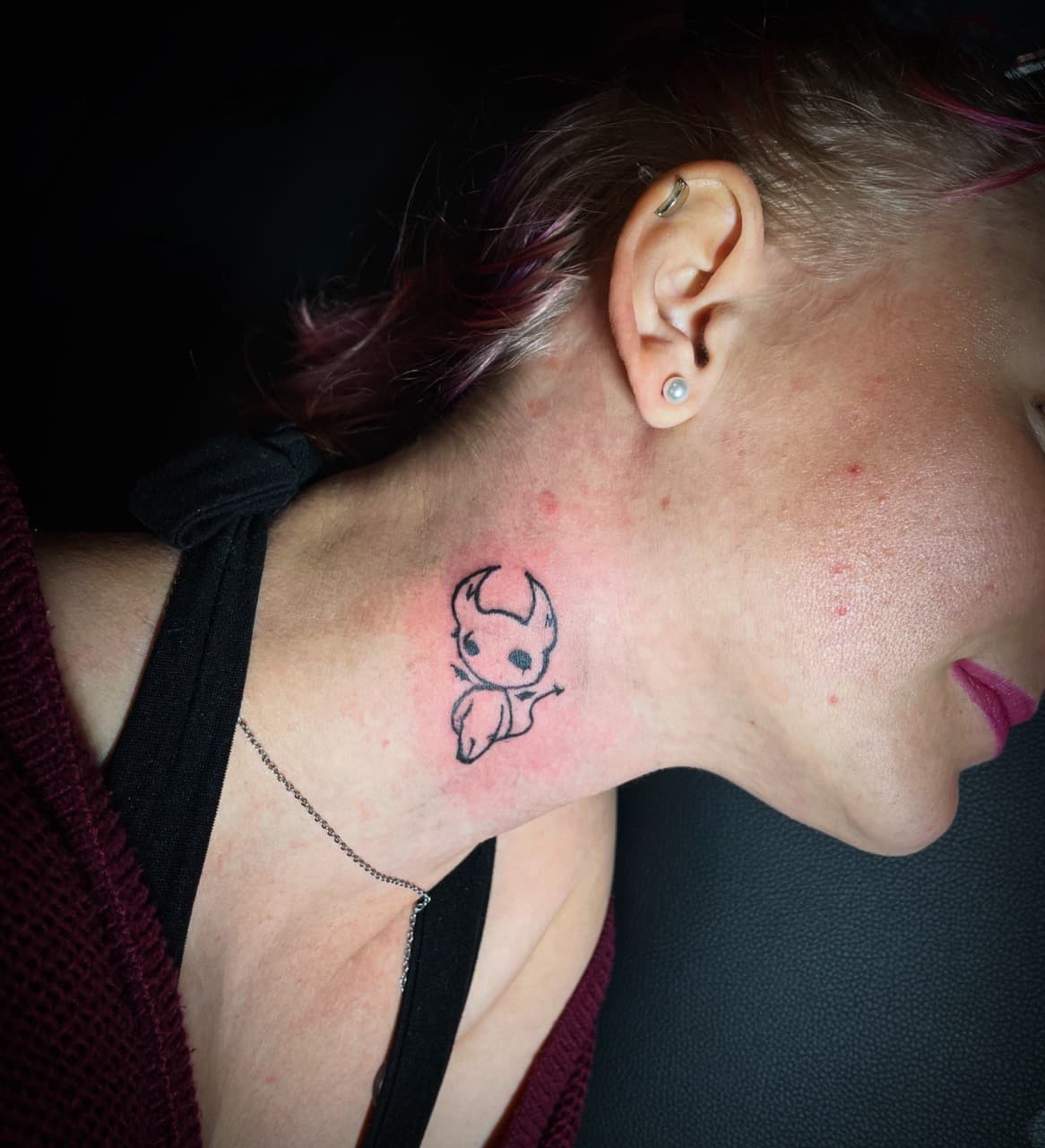 Fine Line + Minimalist bug tattoo on Neck (Side) by Ariesinkedme on TattMe