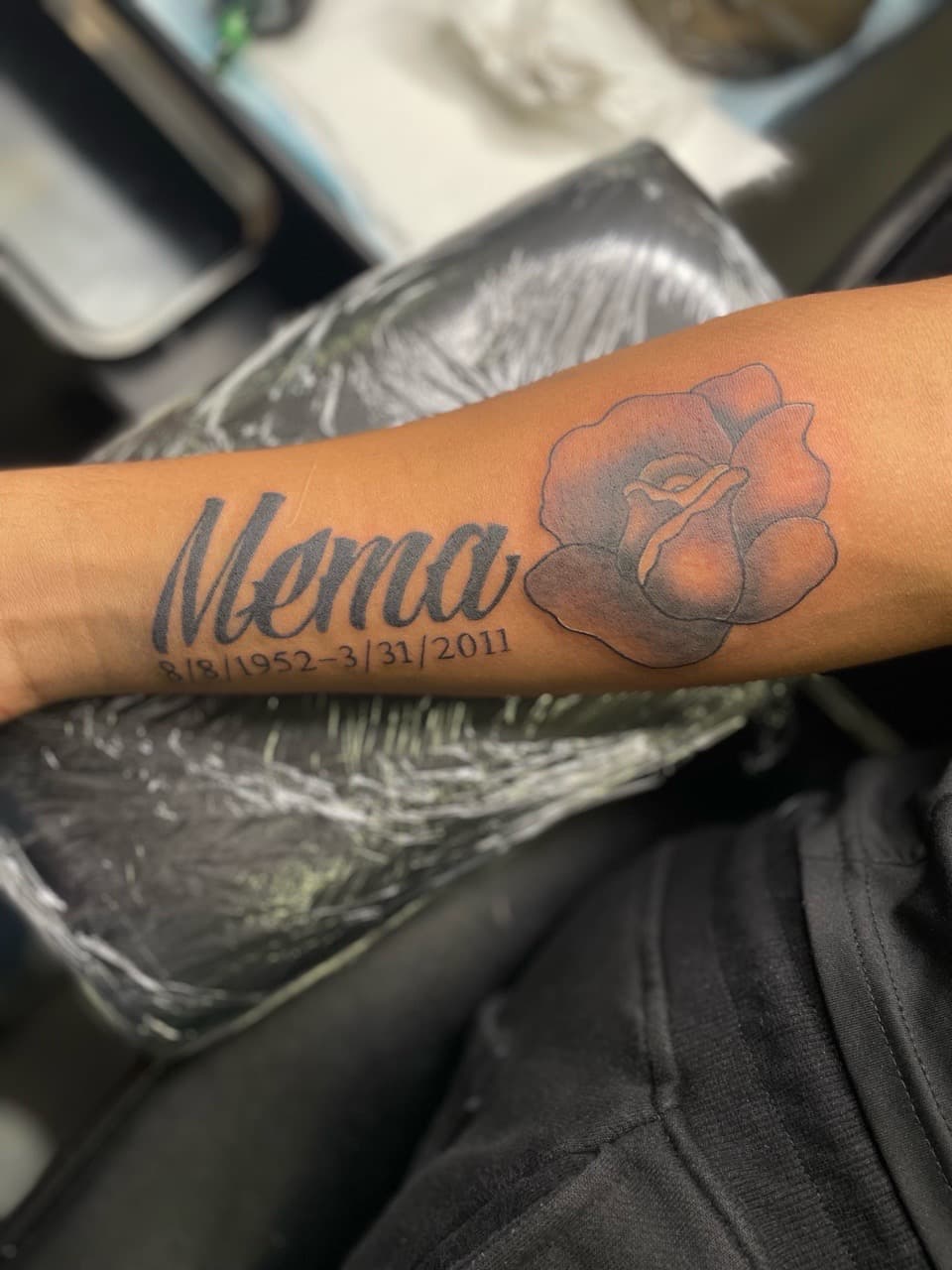 Black & Grey + Floral mema tattoo on Forearm by Ariesinkedme on TattMe