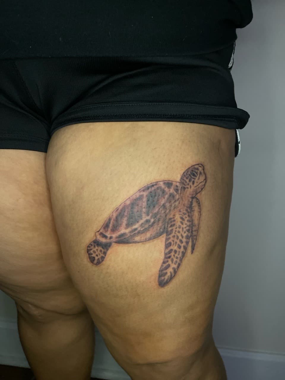 Illustrative + Black & Grey sea turtle tattoo on Thigh by Ariesinkedme on TattMe