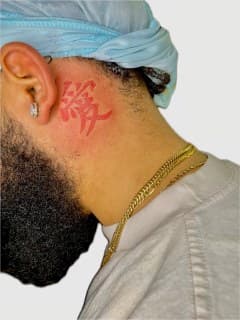 Lettering + Script kanji tattoo on Behind Ear by Ariesinkedme on TattMe