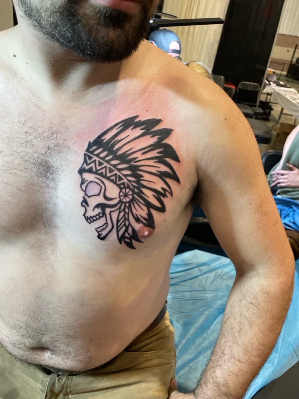 Black-work + Illustrative skull tattoo on Chest by Ariesinkedme on TattMe