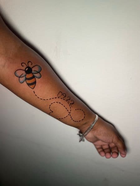 Illustrative + Color bee tattoo on Forearm by Ariesinkedme on TattMe