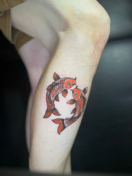 Japanese + Traditional koi fish tattoo on Calf by Ariesinkedme on TattMe
