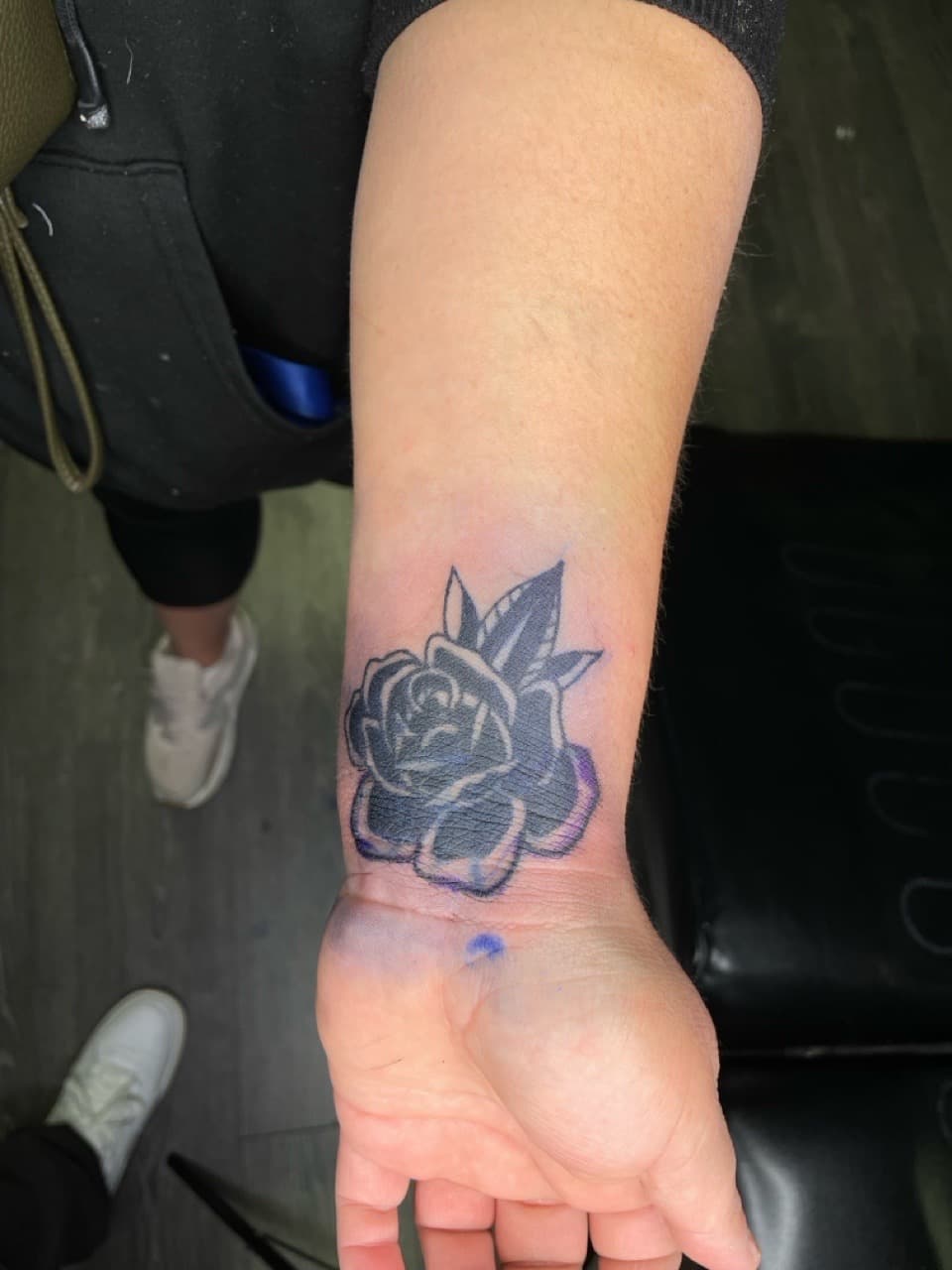 Black-work + Floral rose tattoo on Wrist by Ariesinkedme on TattMe