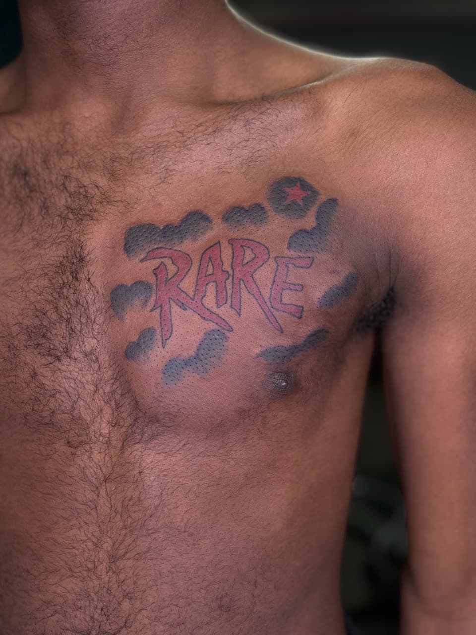 Lettering + Color clouds tattoo on Chest by Ariesinkedme on TattMe