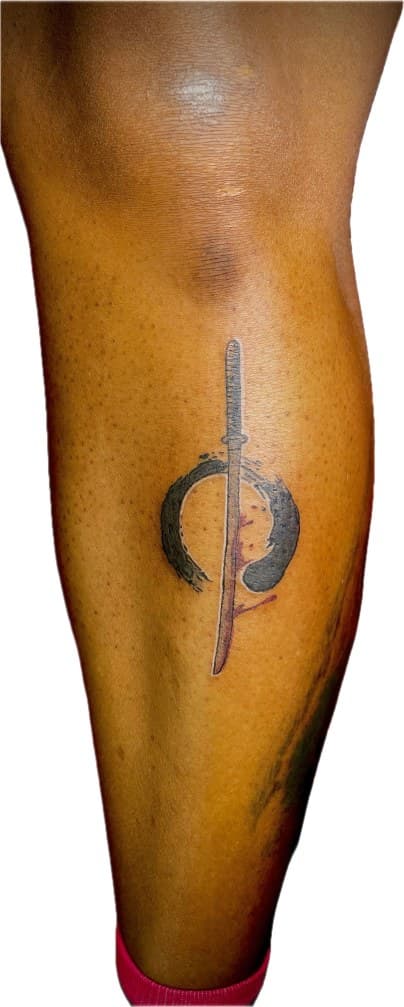 Japanese + Minimalist katana tattoo on Calf by Ariesinkedme on TattMe