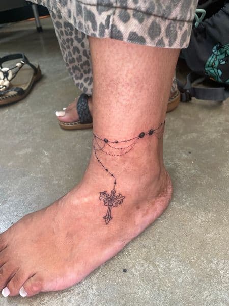 Fine Line + Black-work anklet tattoo on Ankle by Ariesinkedme on TattMe