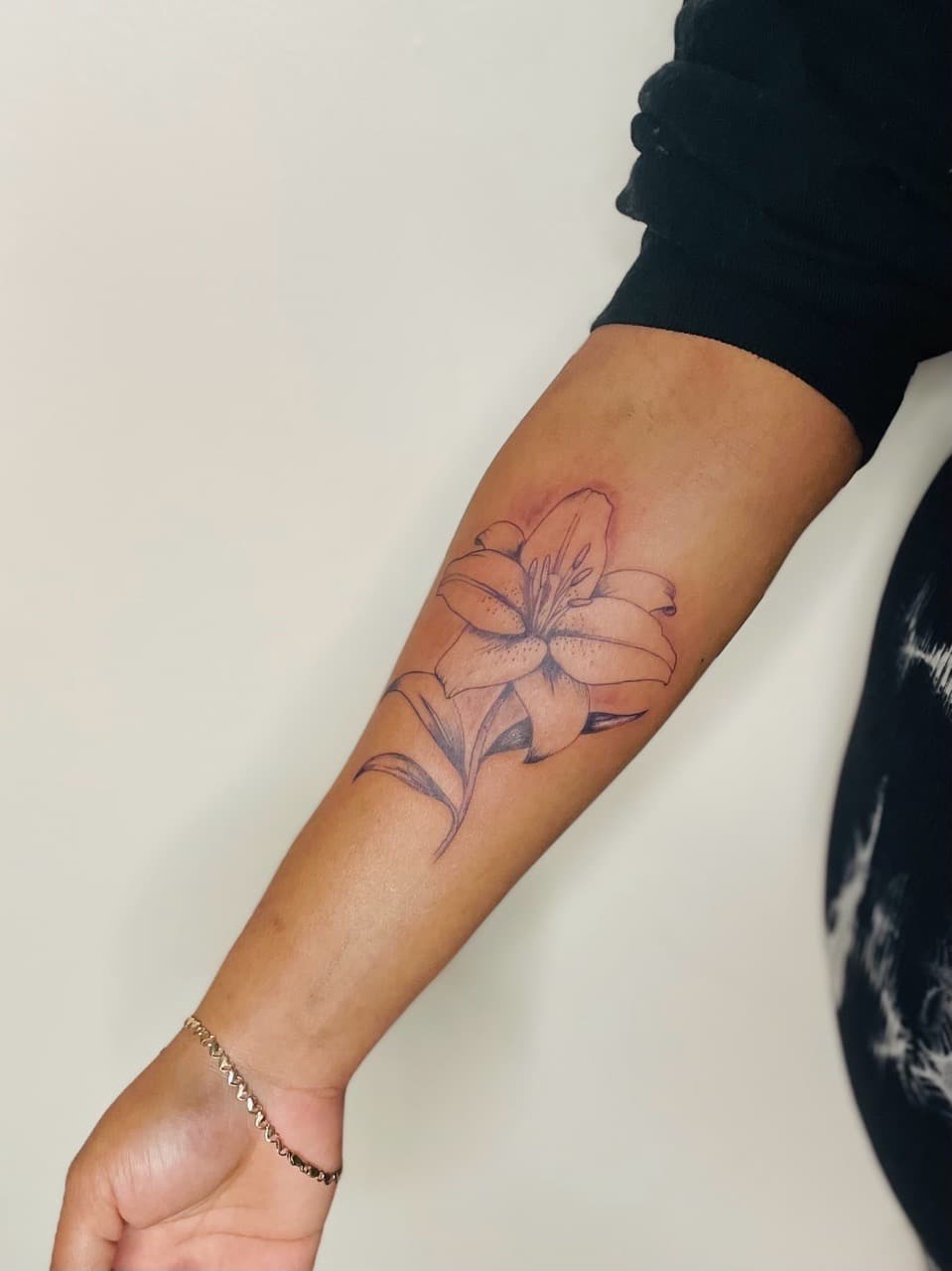 Fine Line + Floral lily tattoo on Forearm by Ariesinkedme on TattMe