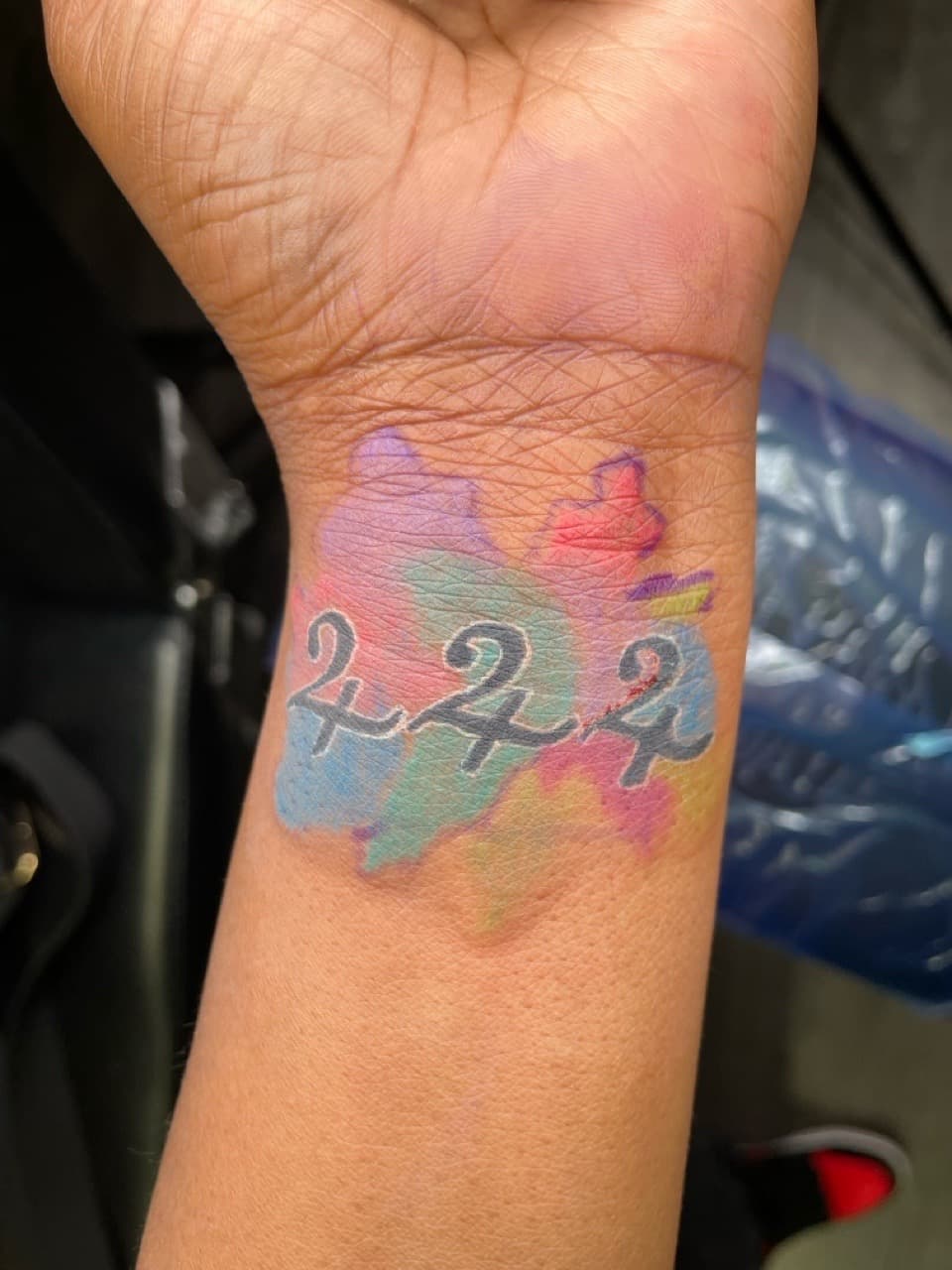 Watercolor + Color symbols tattoo on Wrist by Ariesinkedme on TattMe