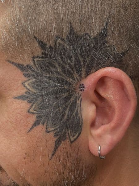 Black & Grey + Mandala pattern tattoo on Behind Ear by Ariesinkedme on TattMe