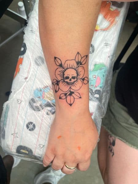 Black-work + Line-work flower tattoo on Forearm by Ariesinkedme on TattMe
