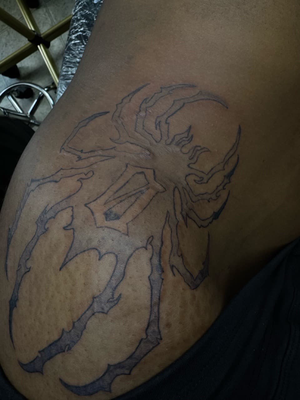 Tribal + Line-work spider tattoo on Thigh by zahtattedit on TattMe