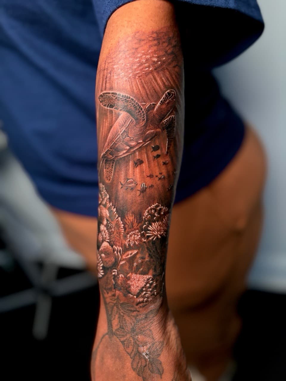 Black & Grey + Realism sea turtles tattoo on Forearm by Damionjonestattoos on TattMe