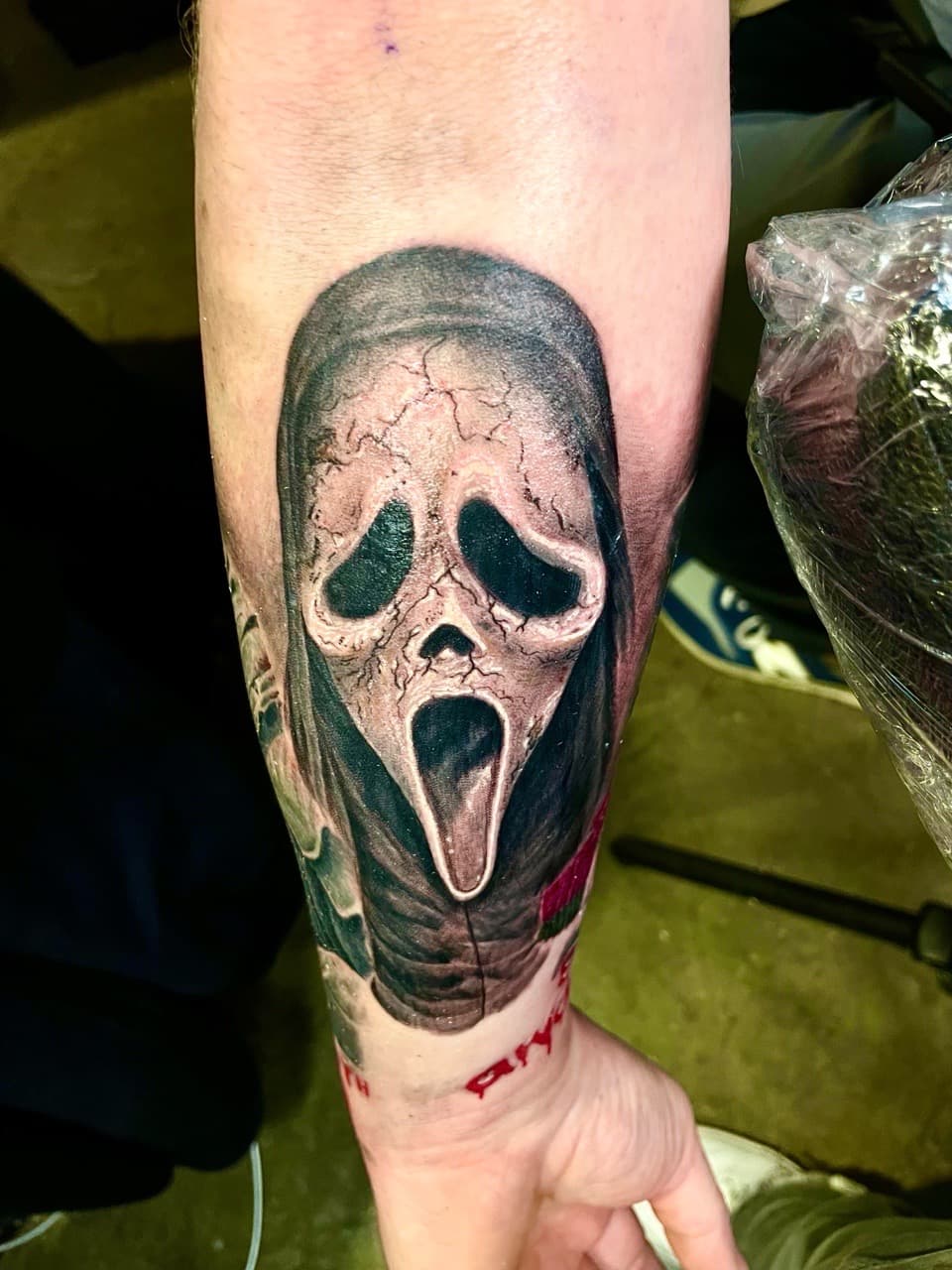 Realism + Black & Grey ghostface tattoo on Forearm by Damionjonestattoos on TattMe