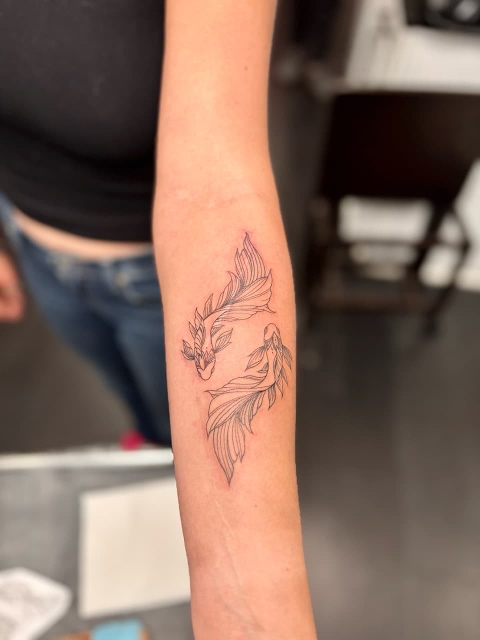 Fine Line + Line-work fish tattoo on Forearm by Damionjonestattoos on TattMe