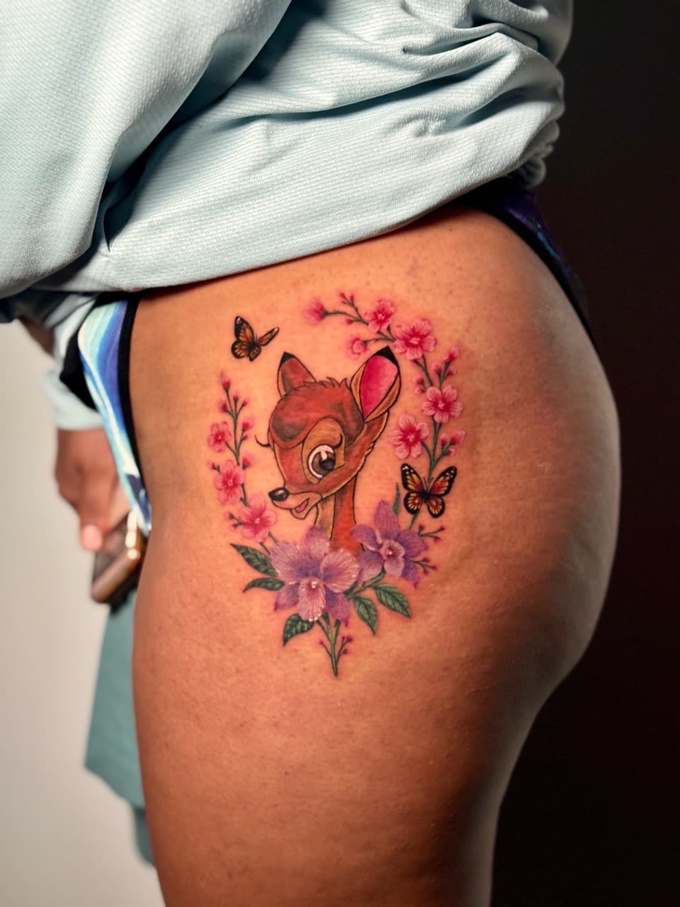 Color + Illustrative bambi tattoo on Hip by Damionjonestattoos on TattMe