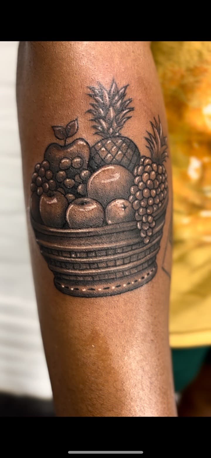 Black & Grey + Illustrative basket tattoo on Forearm by Damionjonestattoos on TattMe