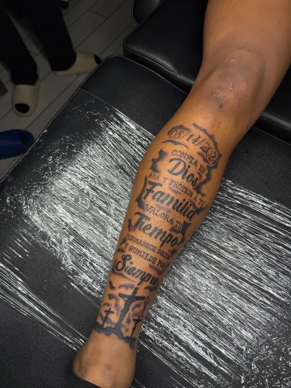 Lettering + Script quote tattoo on Shin by JdaPicasso on TattMe