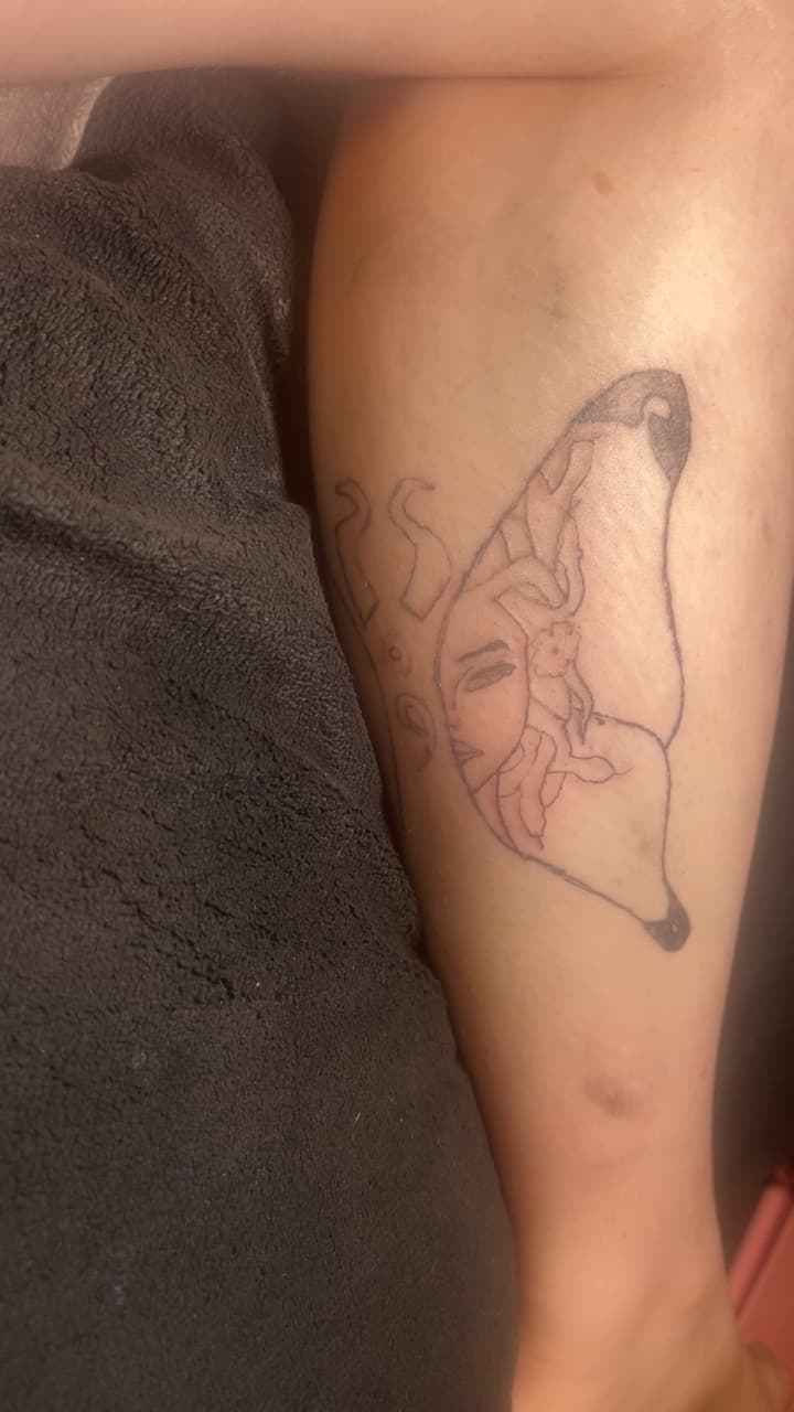 Line-work + Illustrative butterfly tattoo on Calf by North_Ga_Tat on TattMe