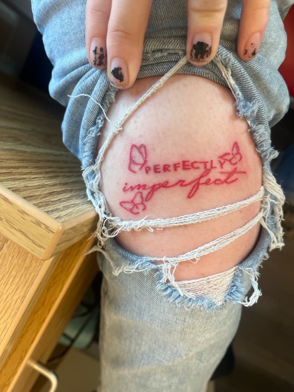 Lettering + Script phrase tattoo on Knee by North_Ga_Tat on TattMe
