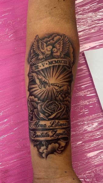 Black & Grey + Illustrative doves tattoo on Forearm by TonyCreativeCultureTattoo on TattMe