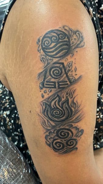 Black & Grey + Illustrative elements tattoo on Upper Arm by TonyCreativeCultureTattoo on TattMe