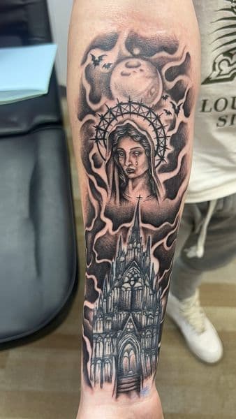 Black & Grey + Gothic virgin mary tattoo on Forearm by TonyCreativeCultureTattoo on TattMe