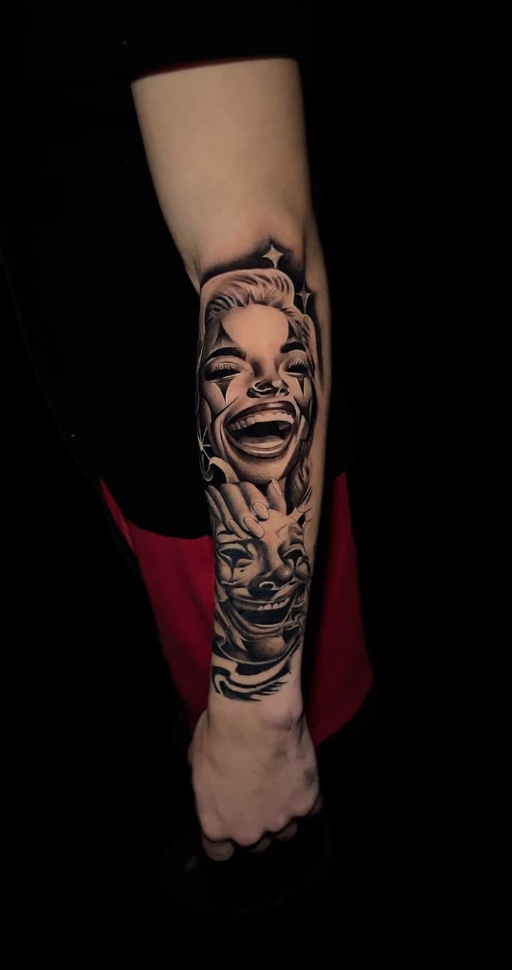 Black & Grey + Realism clown tattoo on Forearm by Santos_inkz on TattMe